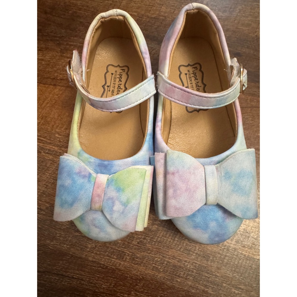 Pipperdoodles Girls Mary Jane Shoes Size 28 Pastel Bow Velcro Flats